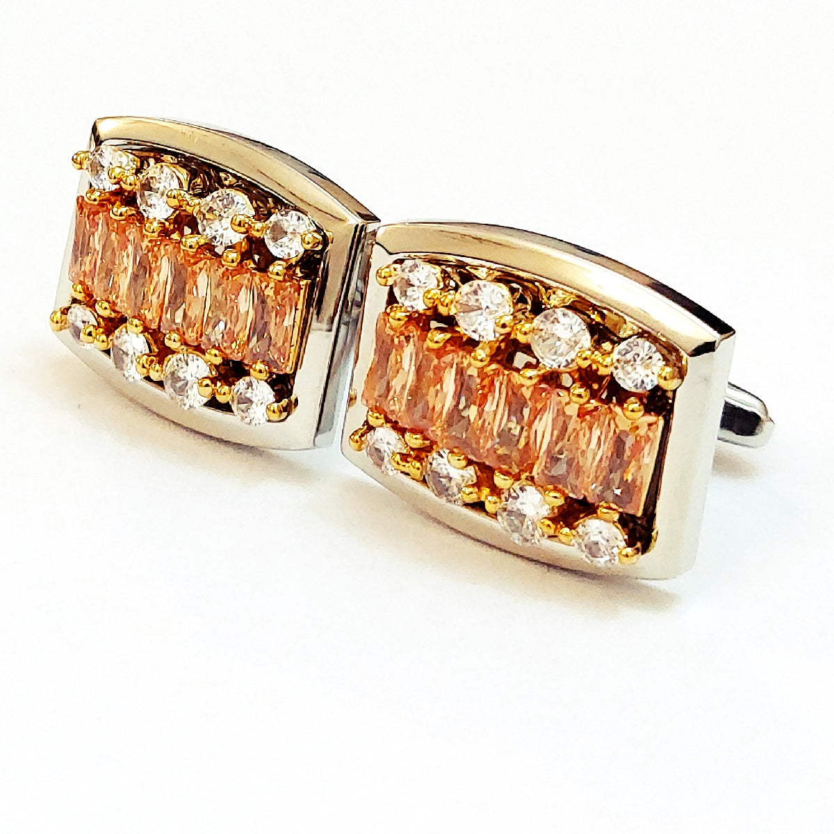 Very Handsome Looking Pair Of Cufflinks (Silver With Champagne (color) Zircon )