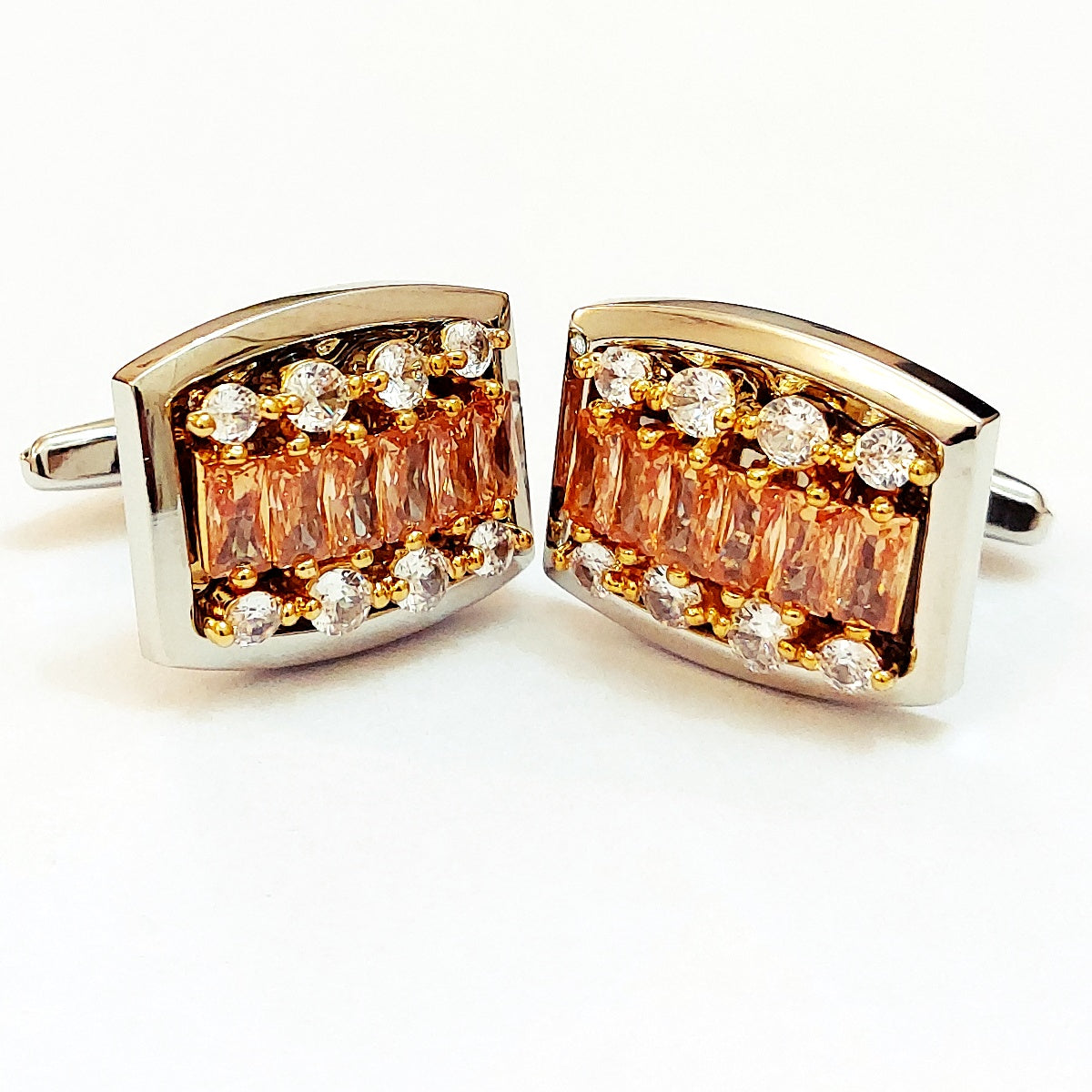 Very Handsome Looking Pair Of Cufflinks (Silver With Champagne (color) Zircon )
