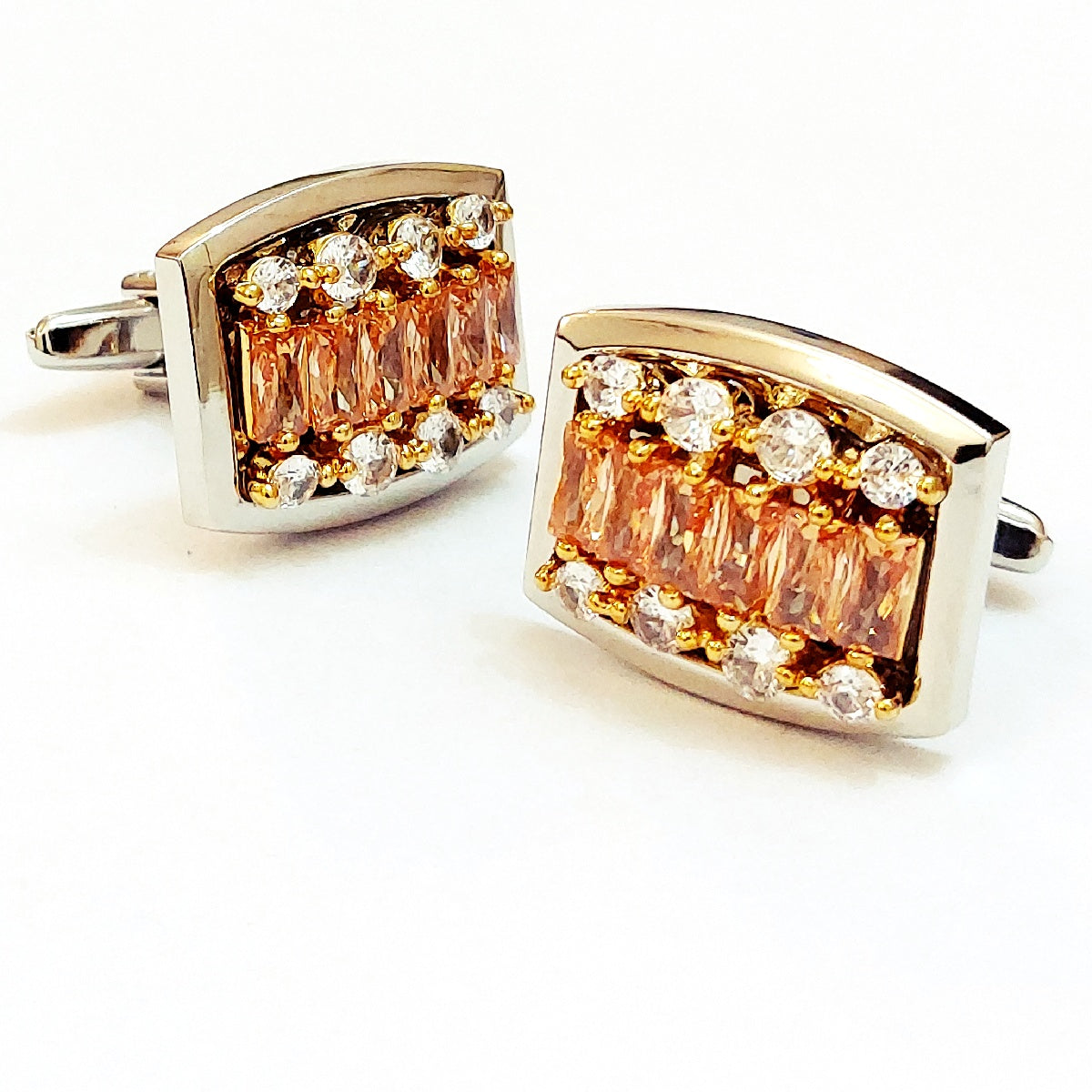 Very Handsome Looking Pair Of Cufflinks (Silver With Champagne (color) Zircon )