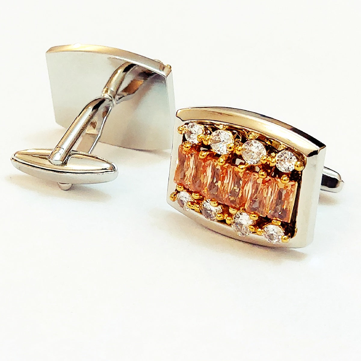Very Handsome Looking Pair Of Cufflinks (Silver With Champagne (color) Zircon )