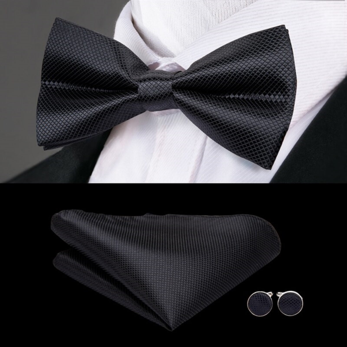 Very Beautiful And Handsome Men's Bow Tie Set For Special Occasions (Black Color)